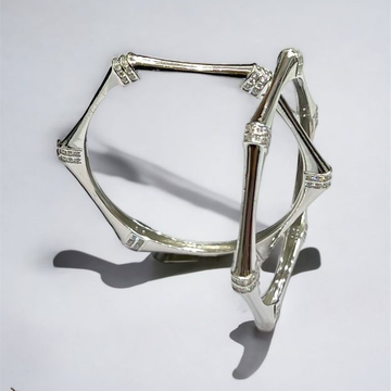Silver Hexagon Shape Rhodium Bangles by 