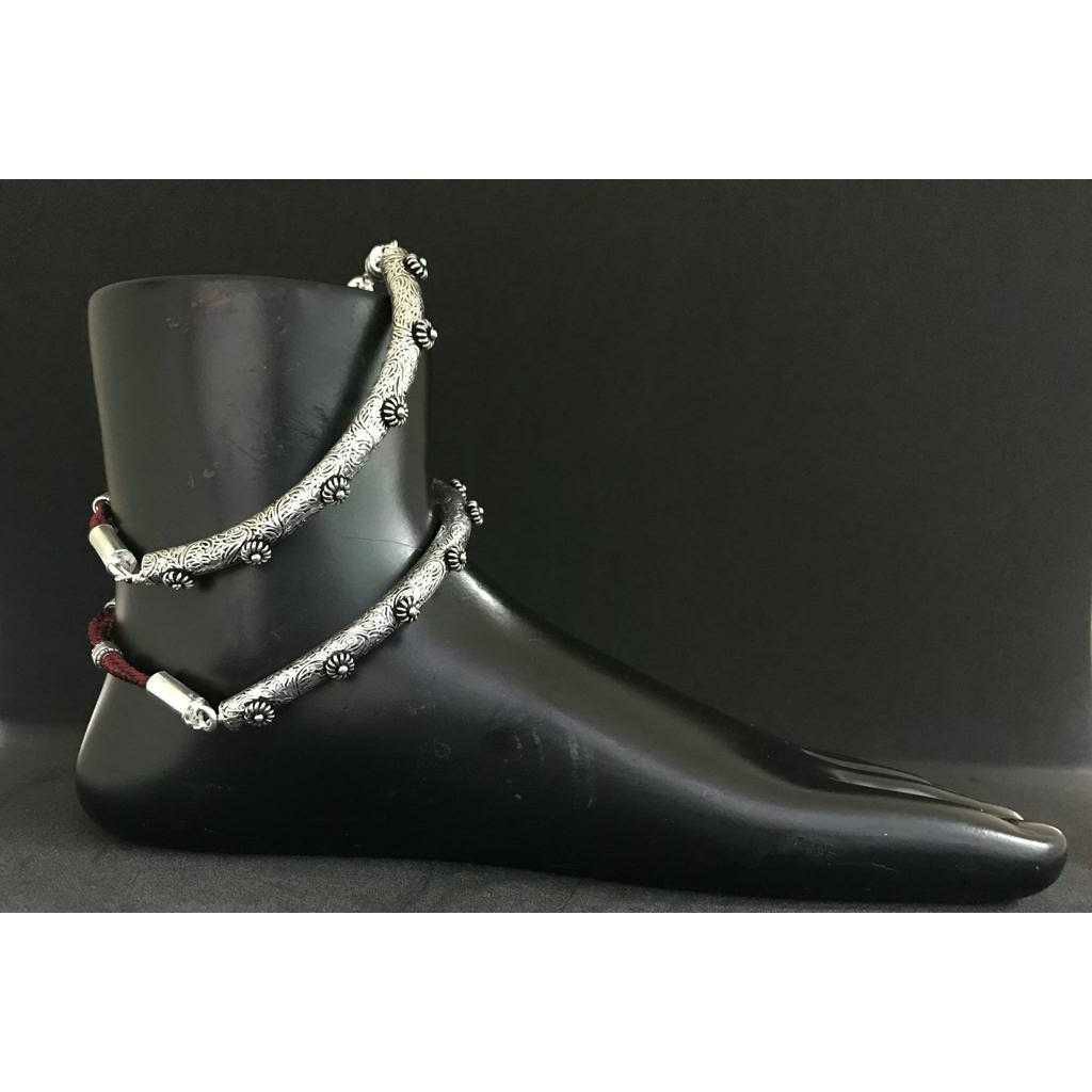 92.5 Sterling Silver Threads Pipe Kada Anklet(Payal) Ms-3480