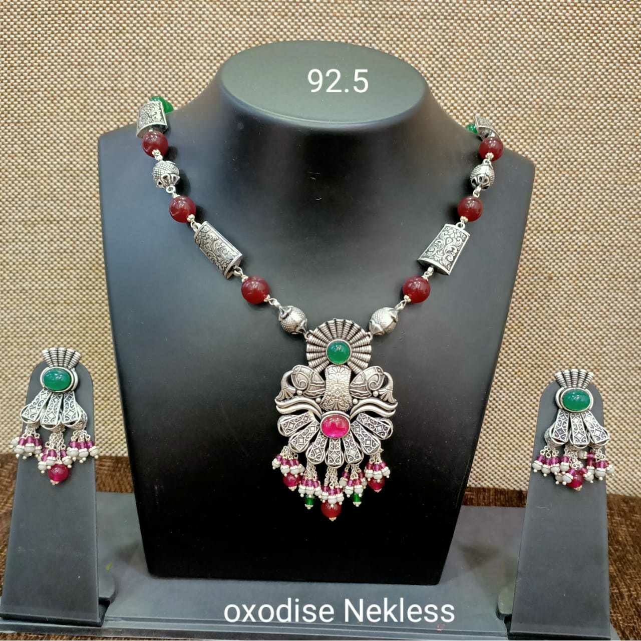 92.5 Sterling Silver Rajkoti Necklace Set Ms-3625