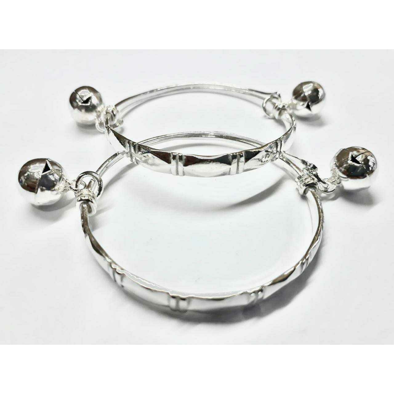 92.5 Sterling Silver Baby(Kids,Children) Rodiyam Ghughru Kadli(Bangle, Kada,Patla) Ms-2926