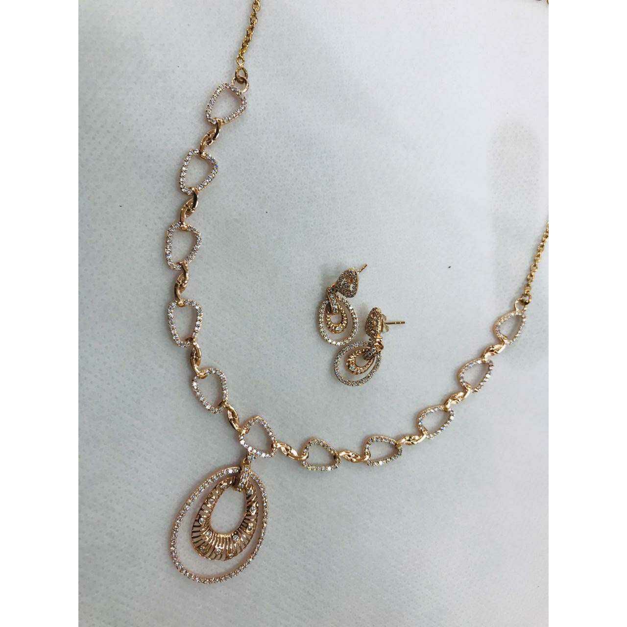 92.5 Sterling Silver Fantastic Look Rose Gold Necklace Set Ms-2790