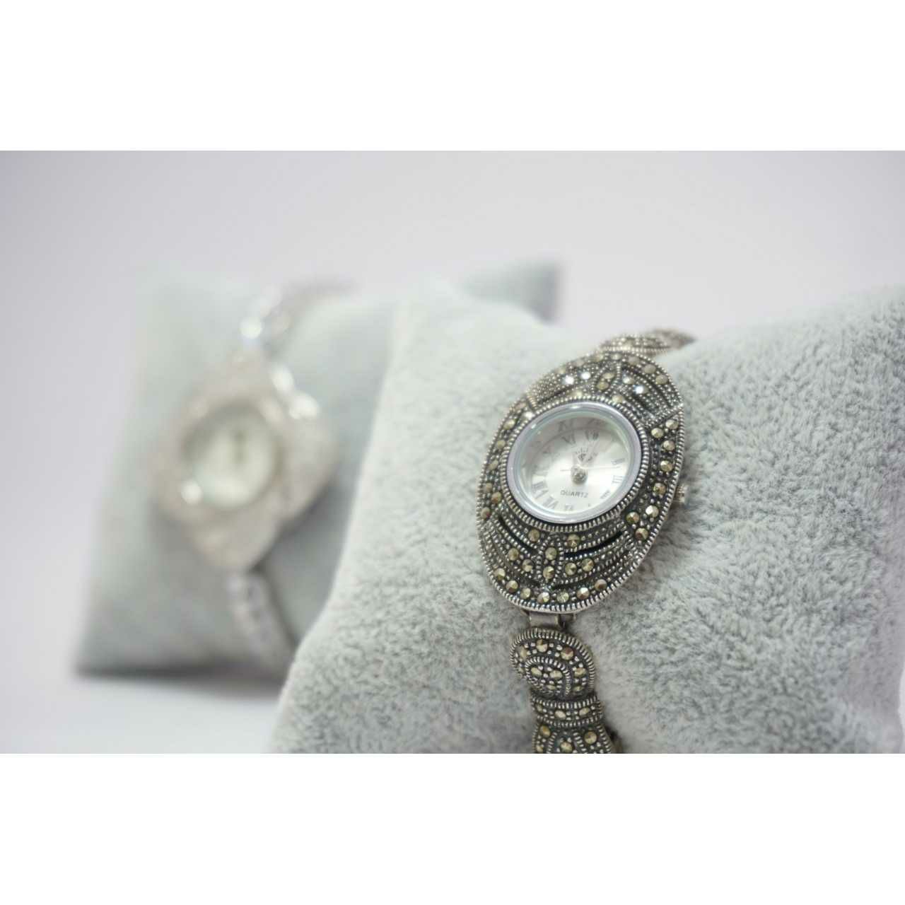 92.5 Sterling Silver Oxodize Oval Dial Pis Watch Ms-3911