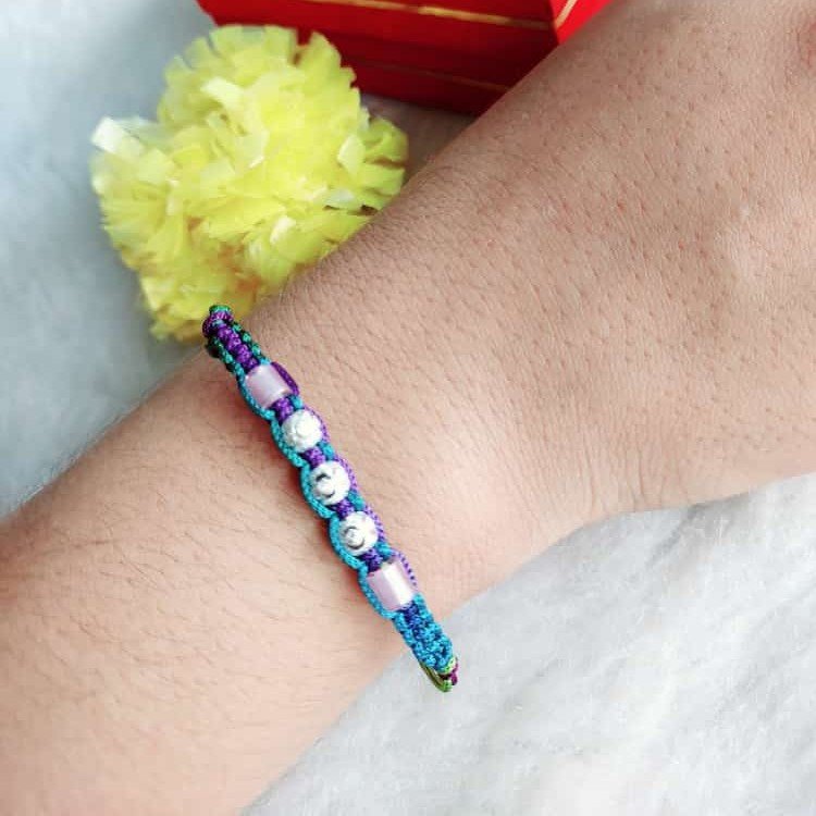 925 Silver Beads Blue Thread Rakhi