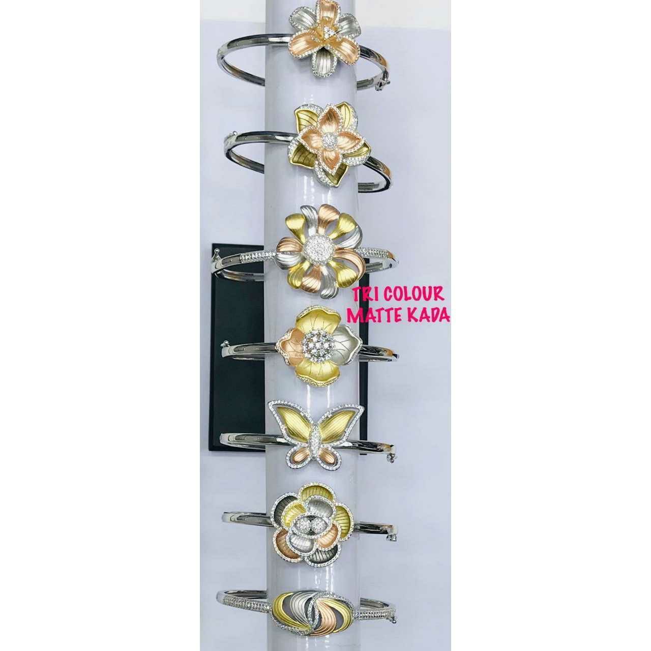 92.5 Sterling Silver Attractive Finish Tri Colour Matte Kada Bracelet Ms-2647