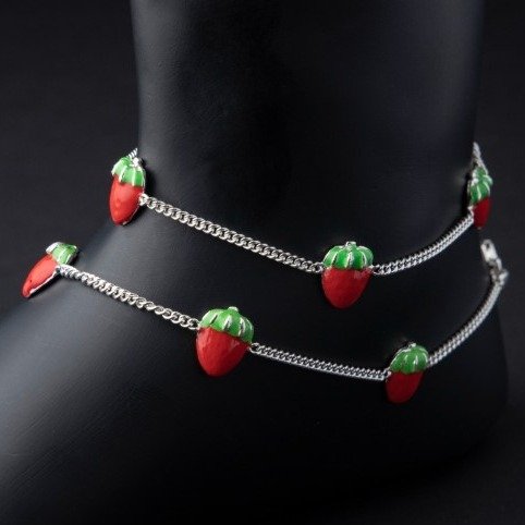 Silver Strawberry Design Anklets