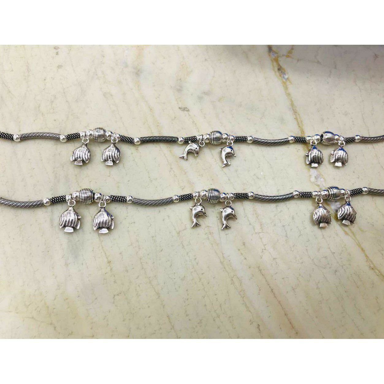 92.5 Sterling Silver Oxodize Fish Pis Anklet(Payal) Ms-2733