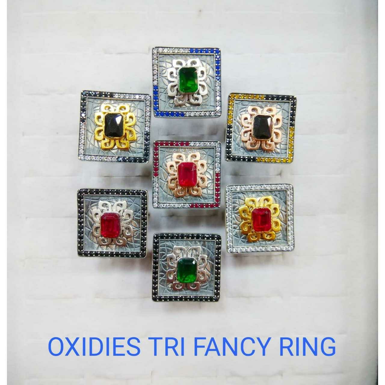92.5 Sterling Silver Oxodize Tri Fancy Square Ring Ms-3203
