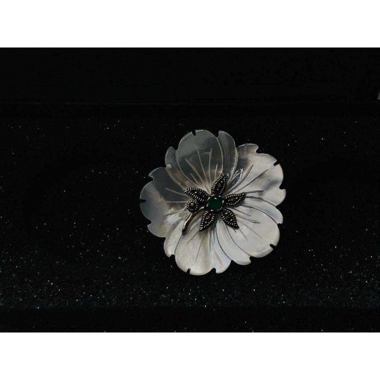 92.5 Sterling Silver Dull Finish Micro Bkack Mina Flower Design Ring Ms-3796