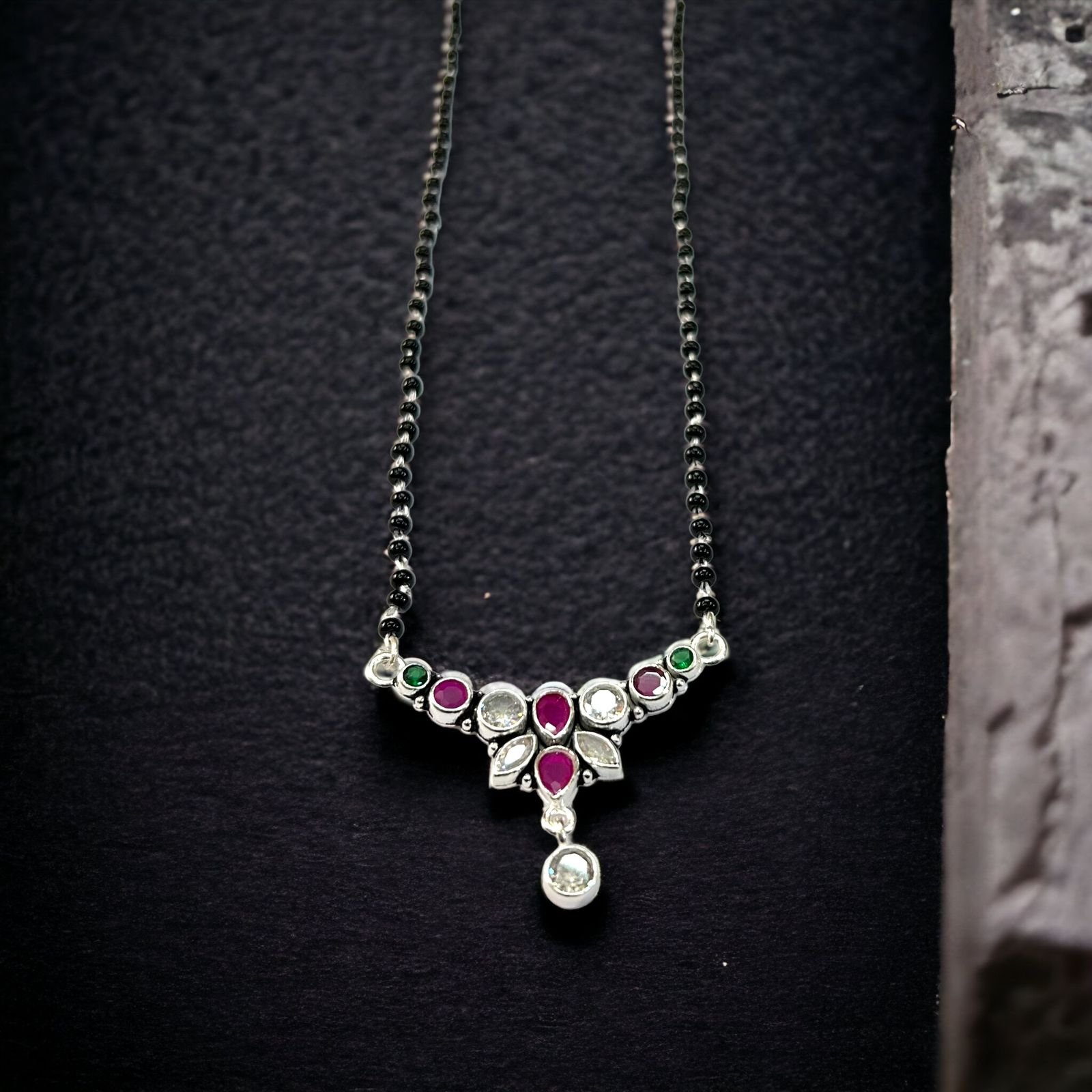 925 Silver Pink Stone Mangalsutra