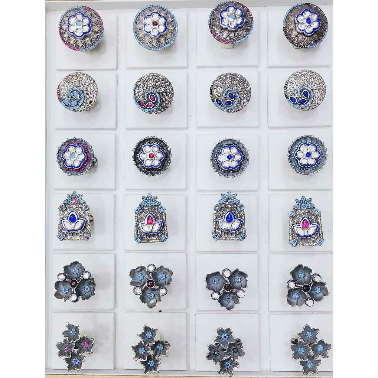 92.5 Sterling Silver Oxodized Mina 3,4(Three,Four) Pis Flower Ring Ms-2852