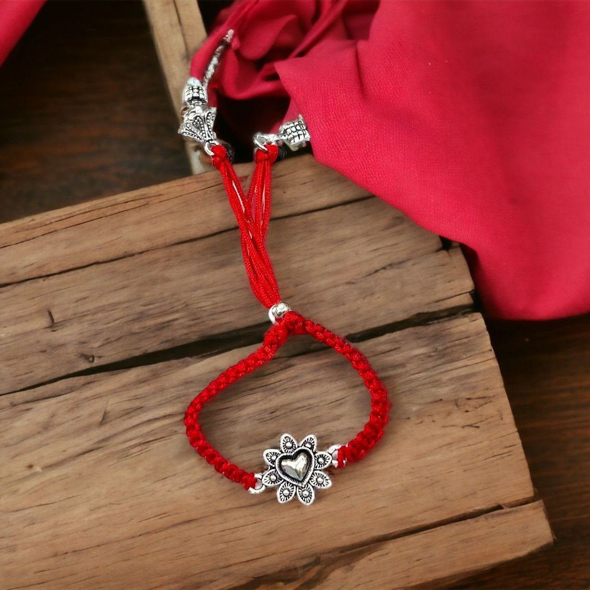 925 Silver Antique Red Thread Rakhi