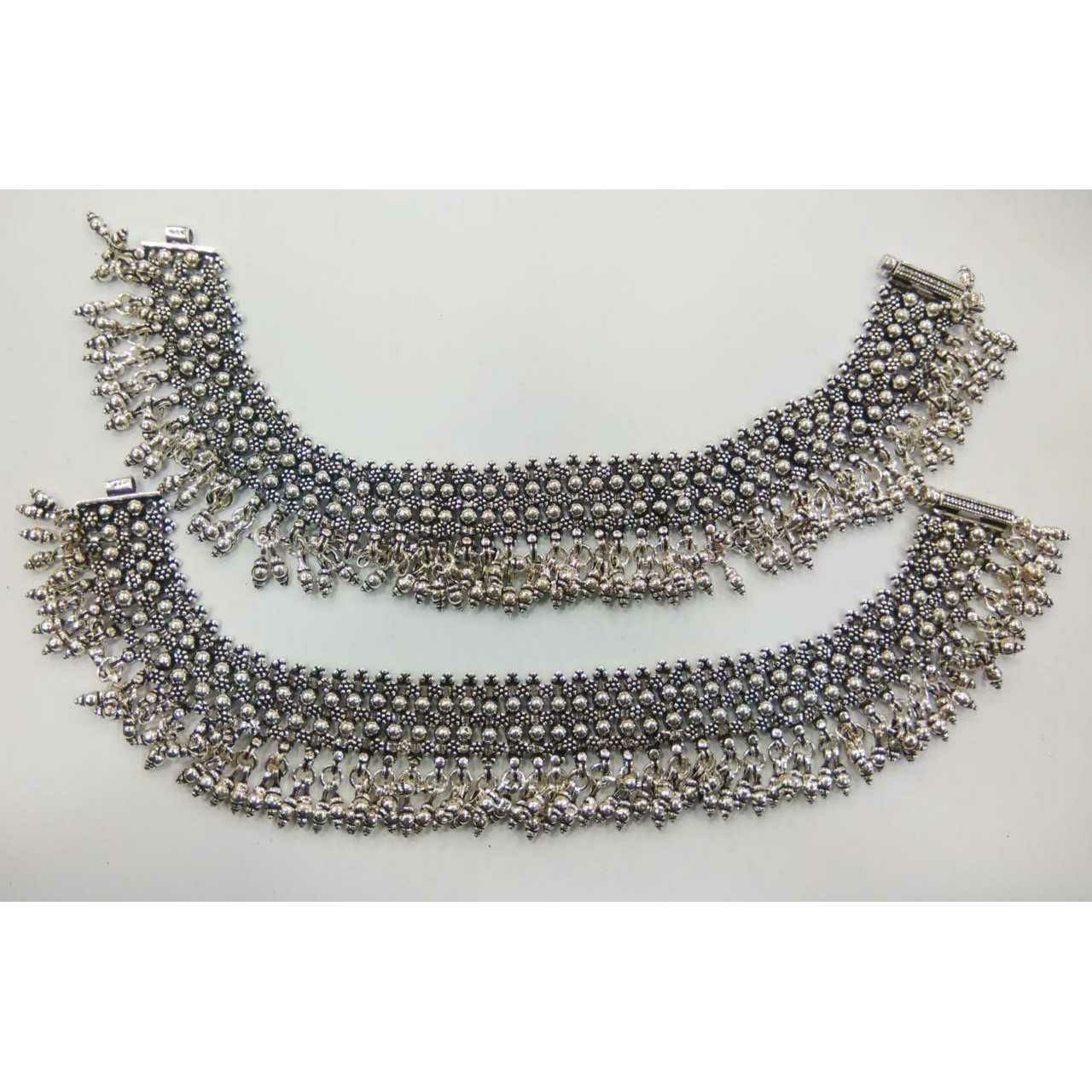 92.5 Sterling Silver Dabak Tili 2(Tone) Round Khili Payal Ms-3768