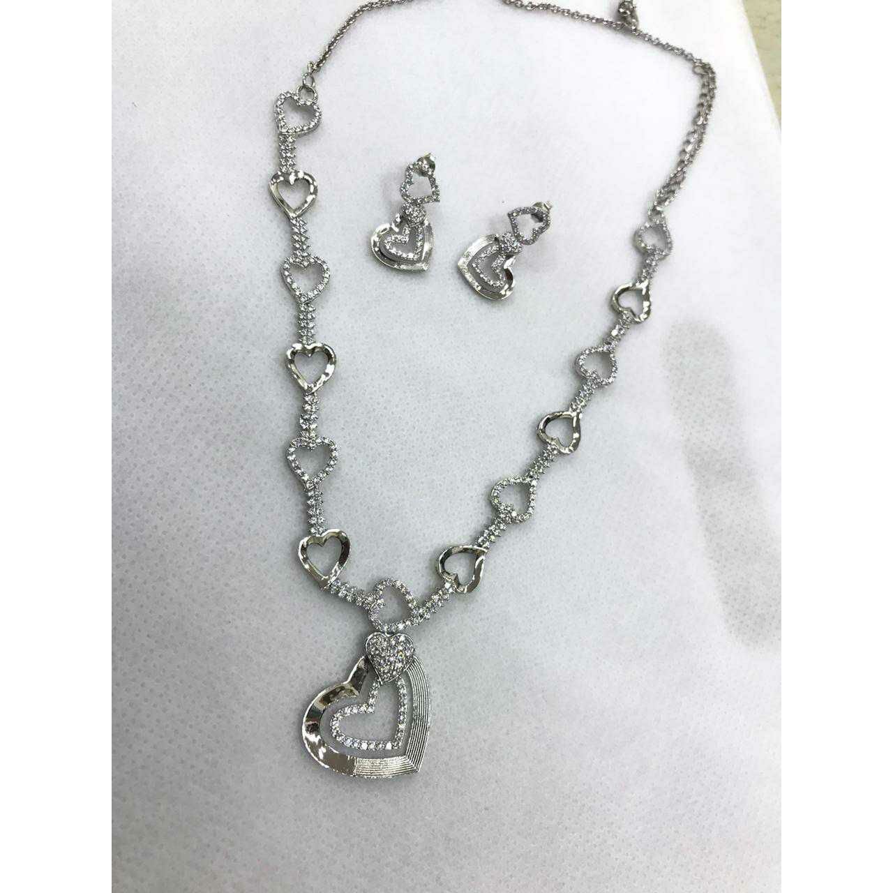 92.5 Sterling Silver Micro Rodiyam Love(Dil) Pis With Love(Dil) Pendant Necklace Set Ms-2778