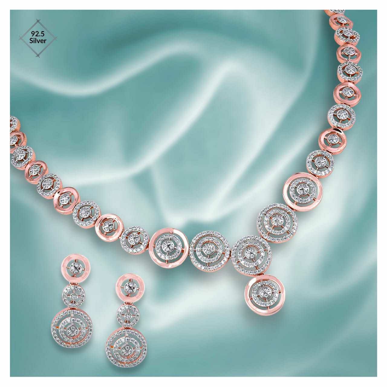 92.5 Sterling Silver Micro 2(Two) Tone Necklace Set Ms-3713