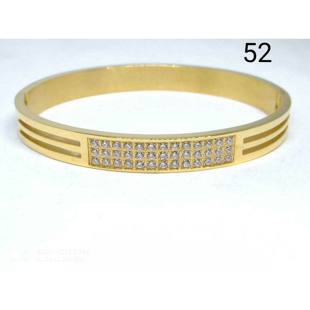 Golden Panjabi Kada Round Kada Bracelet With Dimond Ms-1903