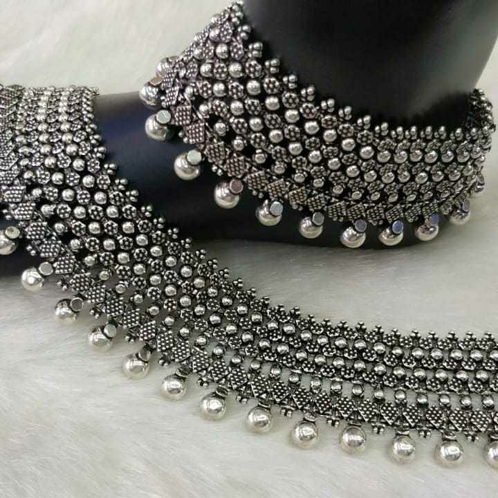 92.5 Sterling Silver Full Oxodize Rava Round Anklet(Payal) Ms-2886