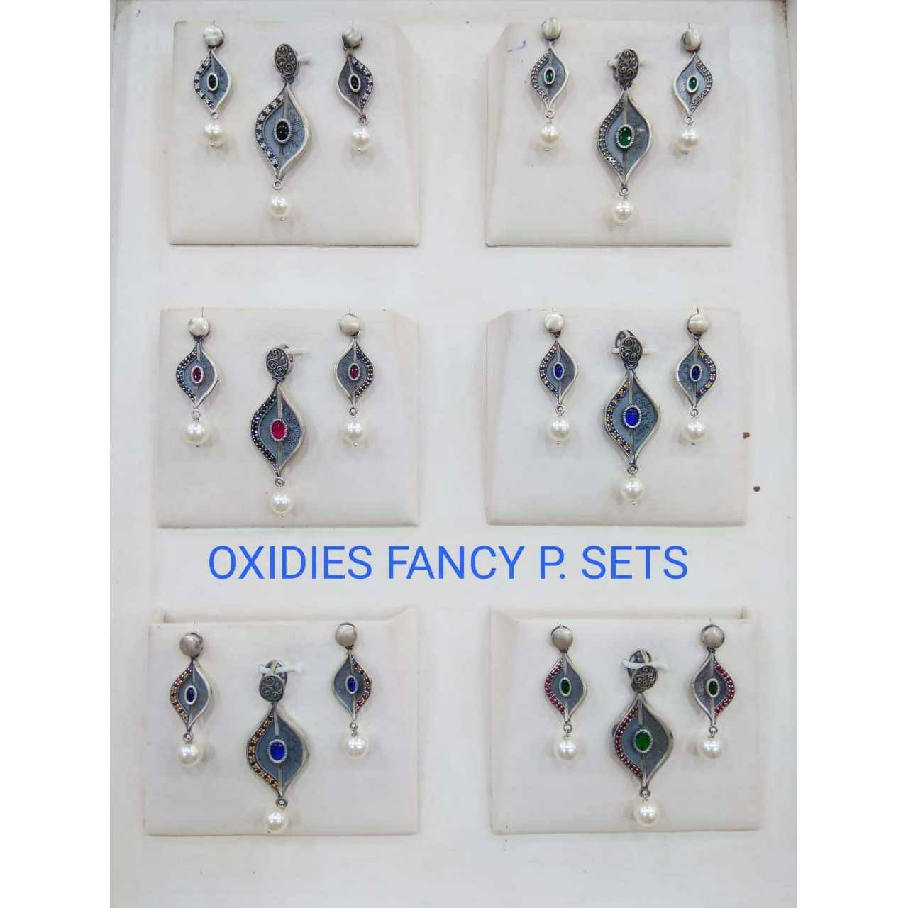 92.5 Sterling Silver Oxodize Pearl Fancy Pendant Set Ms-3188