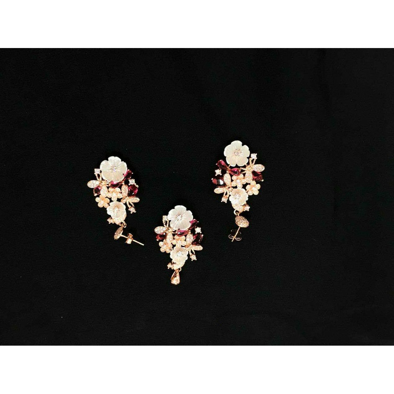 92.5 Sterling Silver Rose Gold Flower Pendant Set Ms-3842