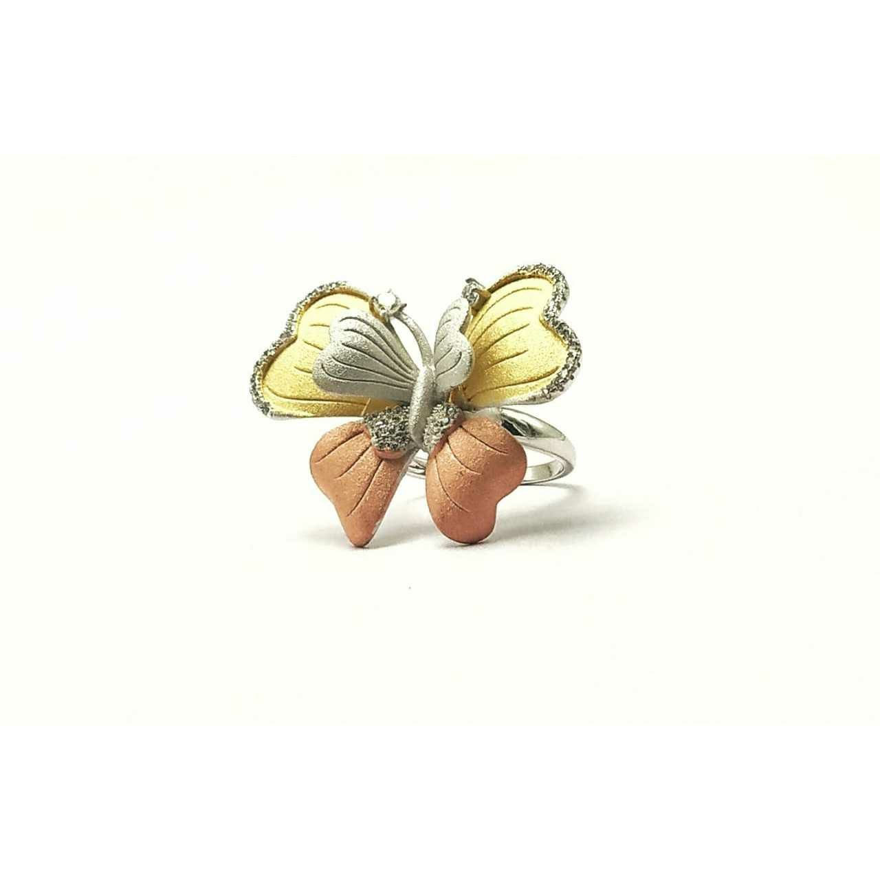 92.5 Sterling Silver Butterfly Patern Multy Color Ring Ms-3366