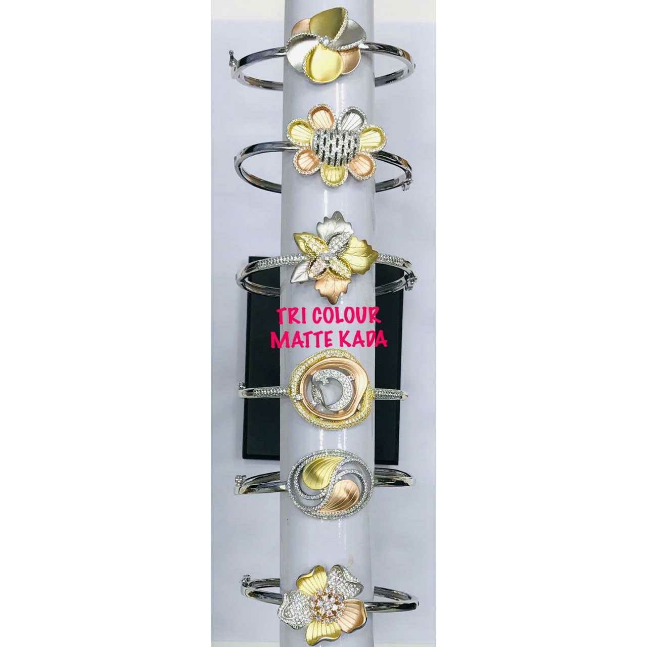 92.5 Sterling Silver Tri Color Matte Kada(Bracelet) Ms-2645