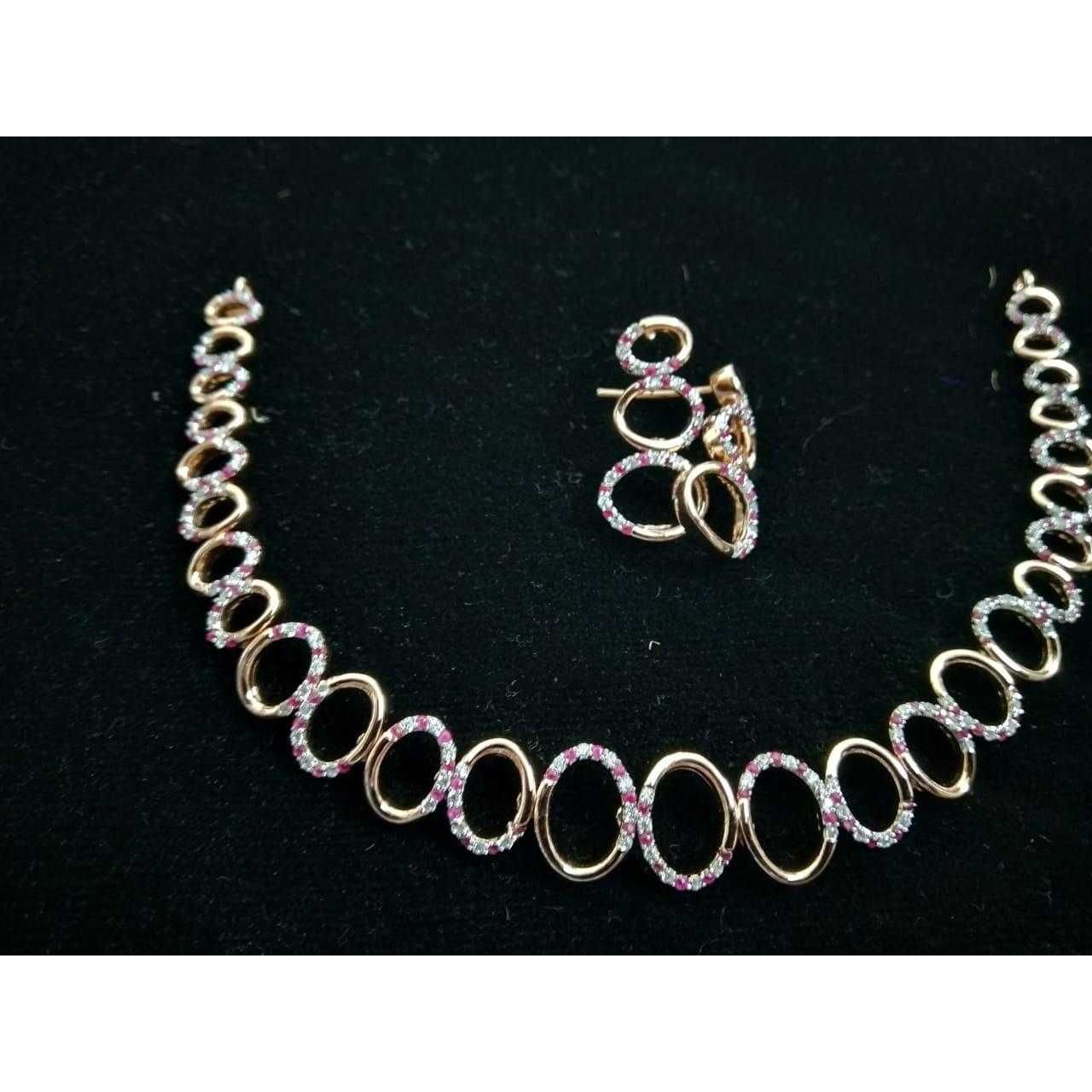 92.5 Sterling Silver Pink Necklace Set