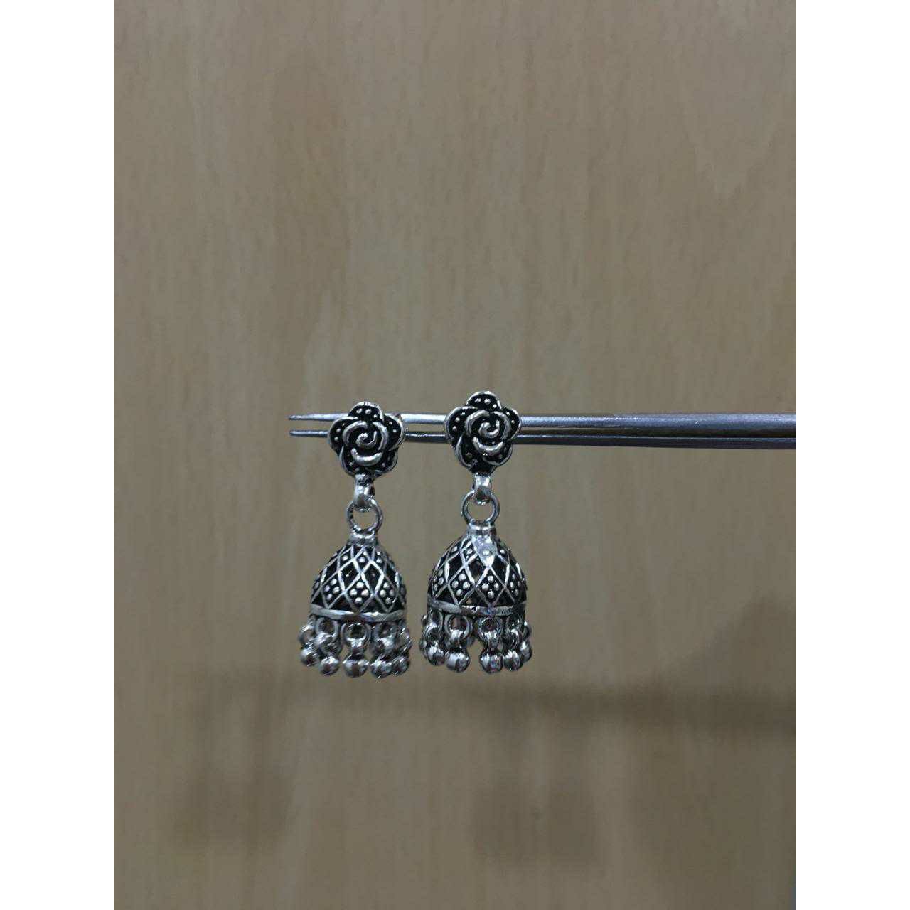 92.5 Sterling Silver Indian Look Oxodize Jummer Earring(Butti) Ms-3149