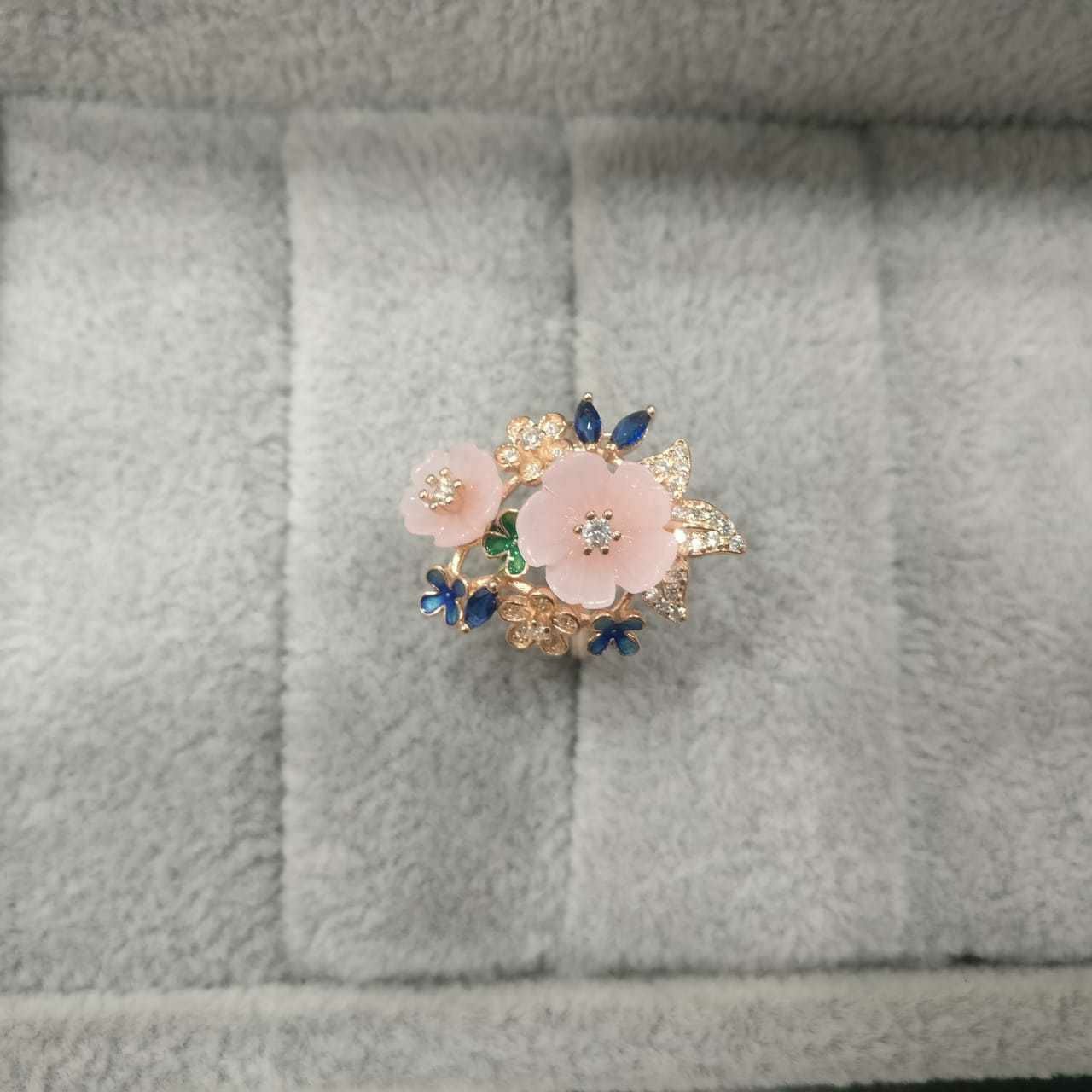 92.5 Sterling Silver Dezigning Plastic Decorated Ring Ms-2996